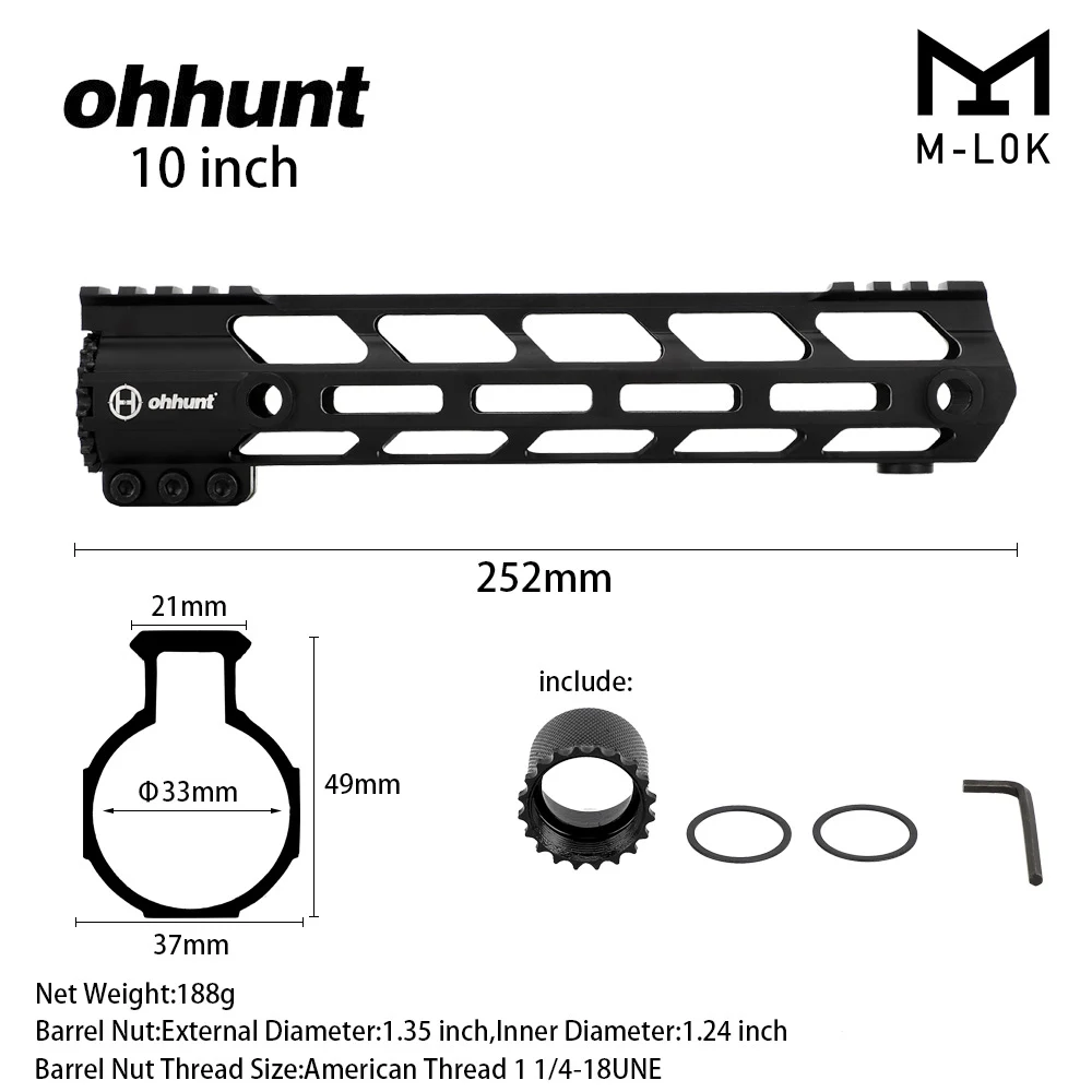 Ohhunt " 9" 1" 12" 13," 15" 1" AR15 свободном M-LOK ствольная накладка Пикатинни Rail ультра легкий тонкий Стиль стальная муфта ствола - Цвет: 10-inch-Black