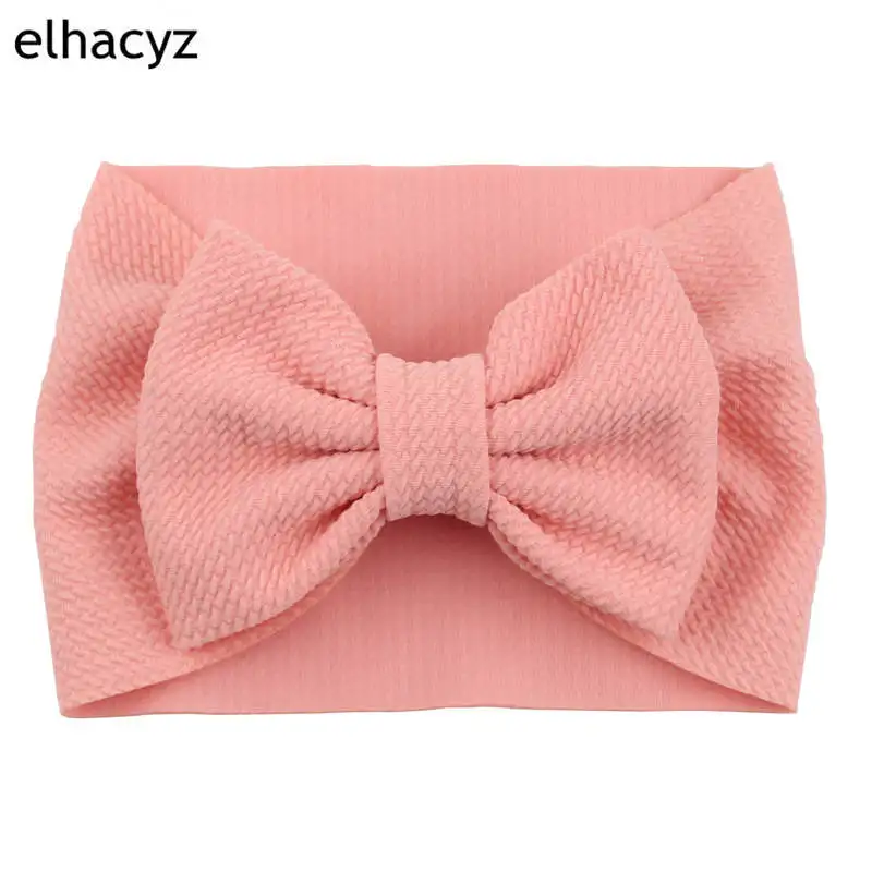 New Arrival Turban Popular 5'' Big Hair Bow Headband For Girls Headwrap Textured Fabric Elastic Kids DIY Hair Accessories - Цвет: 19