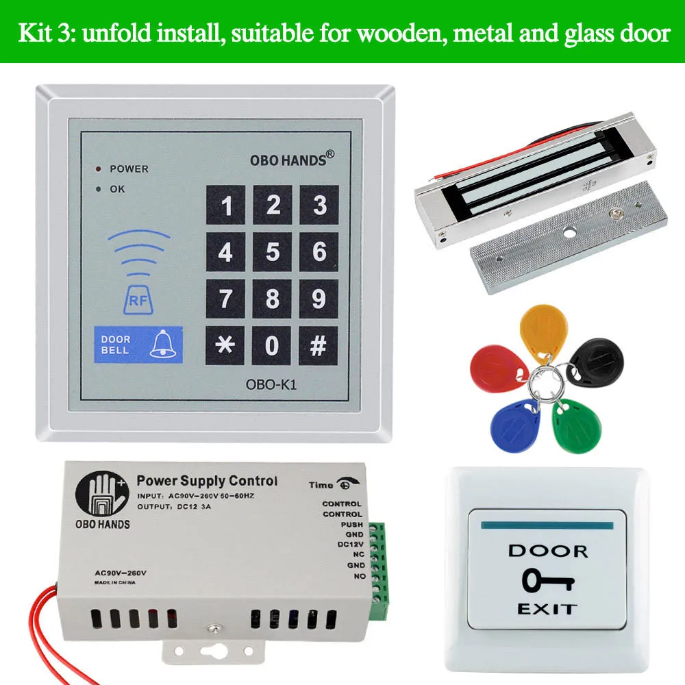 OBO HANDS rfid Клавиатура система контроля допуска к двери комплект Электрический магнитный электронный дверной замок+ блок питания+ 5 шт брелоков полный комплект - Цвет: Kit3