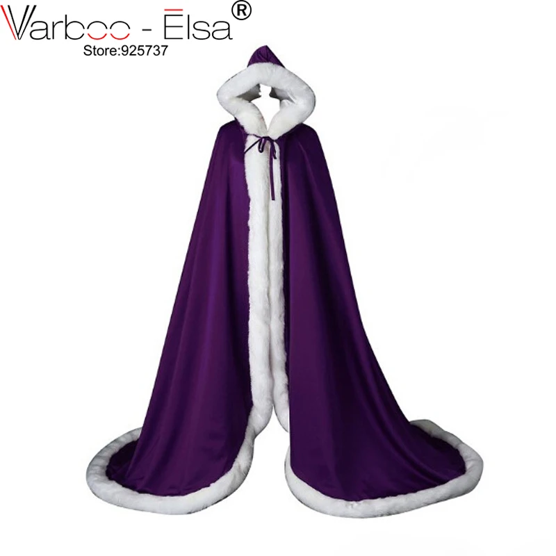 13 Colors Long Lady White Ivory Wedding Cloaks Faux Fur Trim Winter Bridal Cape Stunning Wedding Cape Hooded Party Wraps Jacket