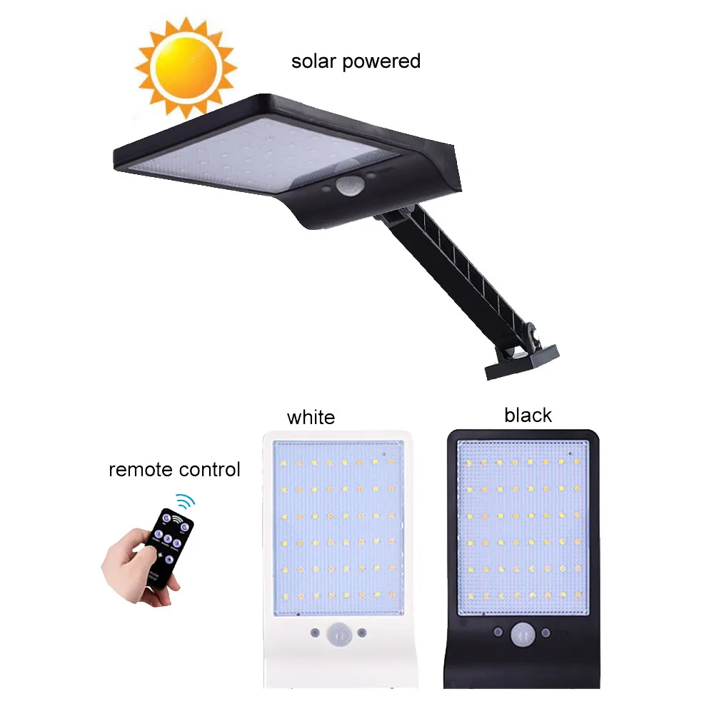 

remote control rotate bracket solar street light 48 LED Solar Light Three Modes Black White Waterproof Outdoor Garden Wall Fence
