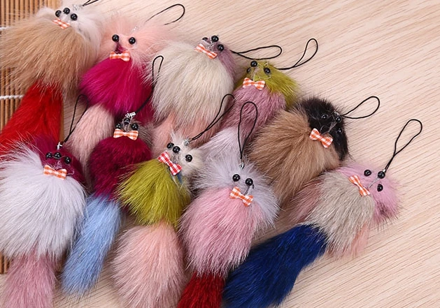 

free shipping small fox keychain for mobile fur colors natural fox fur