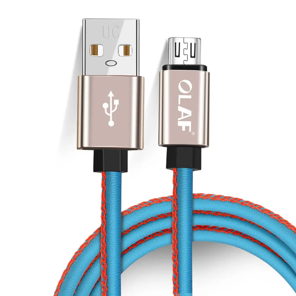 Олаф микро USB кабель 2A роскошный кожаный Быстрый зарядный мобильный телефон зарядное устройство кабель для передачи данных для samsung Xiaomi LG huawei планшет Android - Цвет: Blue