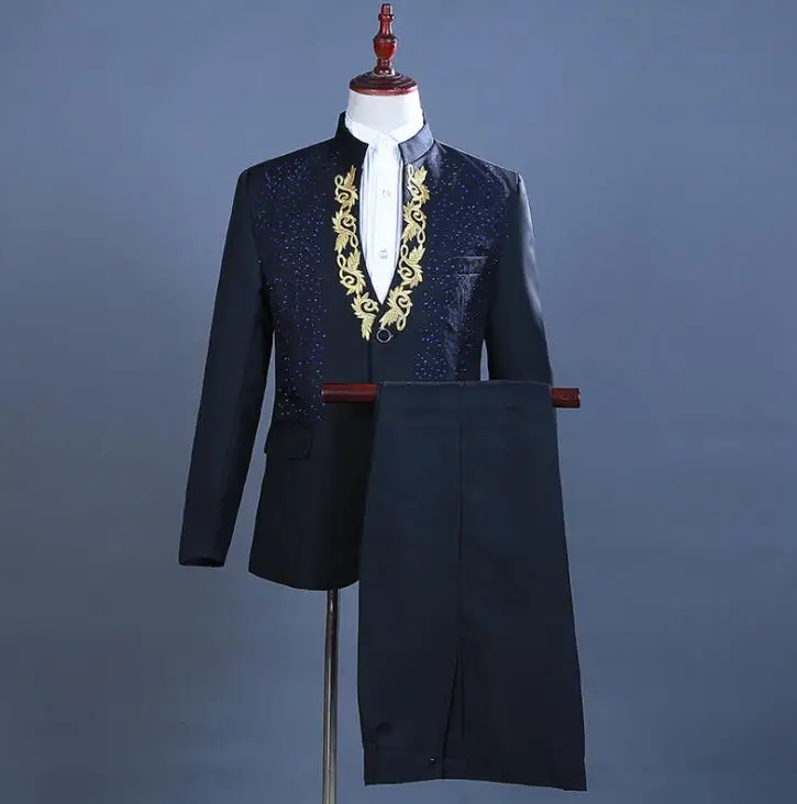 men suit set with pants mens wedding suits new arrival Hot flower hot drilling stand collar formal dress men's groom suit men suit set with pants mens wedding suits new arrival Hot flower hot drilling stand collar formal dress men's groom suit