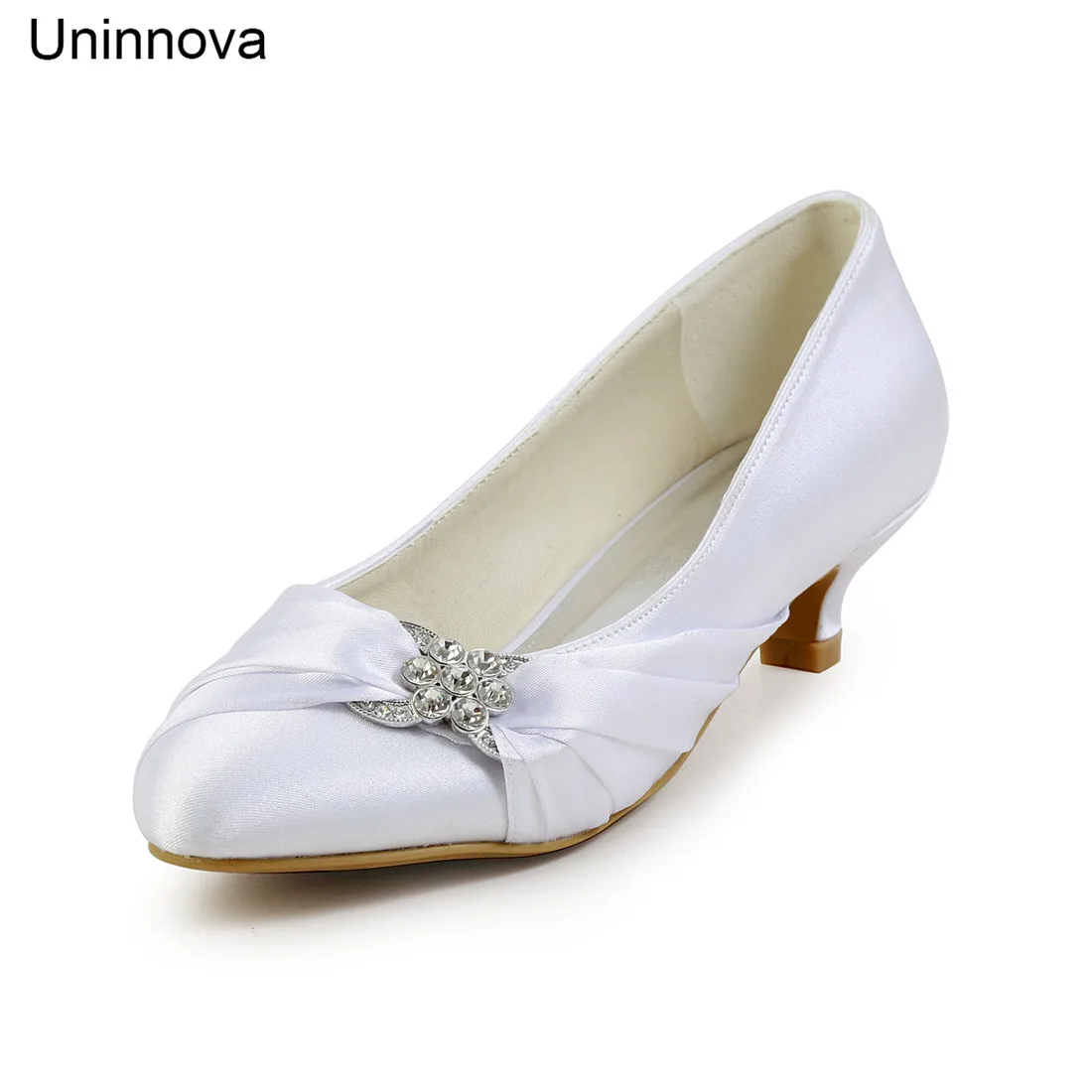 

Bridal Bridesmaid Crystal Knot Med Heel Wedding Pumps Round Toe Ivory White Champagne Royal Blue Big Days Shoes 100-12 LY