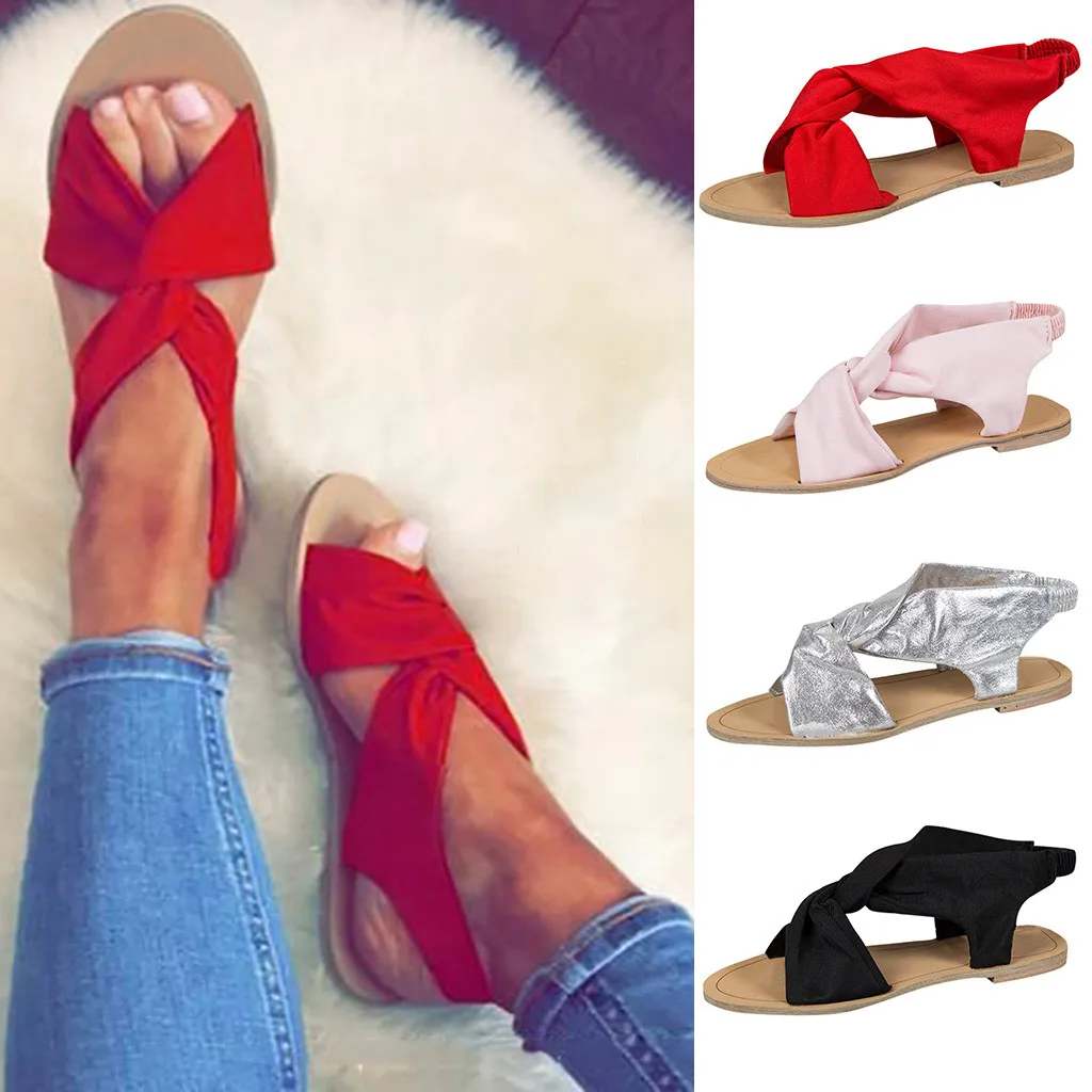

Women Rome Style Sandals Summer Retro Beach Shoes Casual Peep Toe Slip On Flat Sexy Sandal Female Strap Bow sandalias Loafers