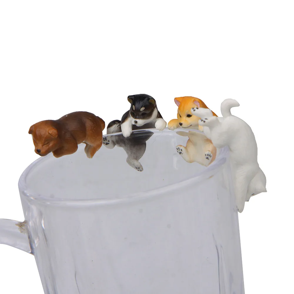 Новые милые домашние животные Щенок Шиба ину на краю чашки стеклянные модели Фигурки фигурка собаки Рождественский подарок детская игрушка