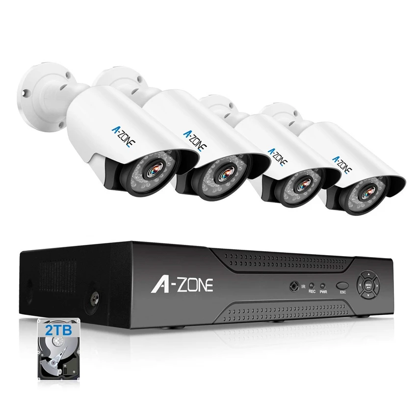 

A-ZONE4 Channel 960P HD Waterproof Night Vision Security Camera System Surveillance with 2TB HDD
