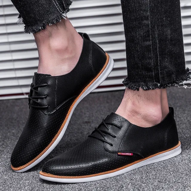 Mens Casual Shoes Fashion Round Toe Leather Shoes Men's Business Casual