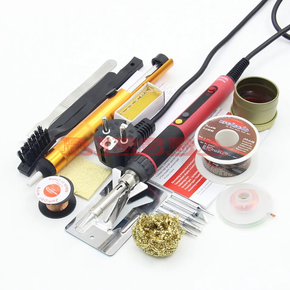 Image CXG E60W Electric Soldering Iron EU Digital LCD Adjustable NC thermostat Electric Soldering Iron + Iron Tsui +Solder wire +