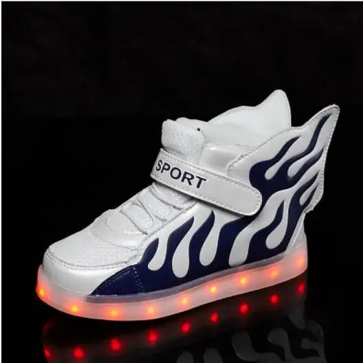 2018 обувь для детей с светодиодный свет Для детей кроссовки с крыла мальчики девочки светодиодный свет обувь зарядка через usb Кроссовки ЕС 35-