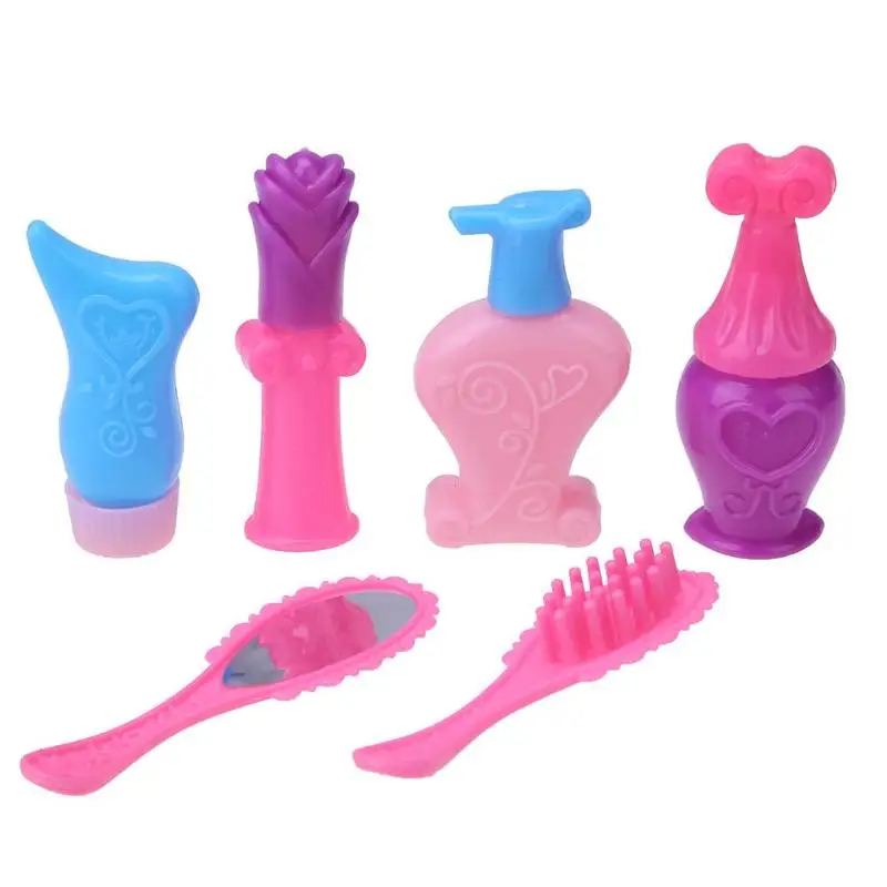 

6pcs/set Mini Comb Mirror Lipstick Perfume Toys for Dolls Accessories Plastic Kids Pretend Play Toys Girls Dollhouse Makeup Set
