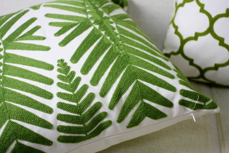 Зеленая вышитая наволочка для подушки с геометрическими листьями Марокканская Подушка Чехол с вышивкой для дивана простой домашний Декор 45*45 см