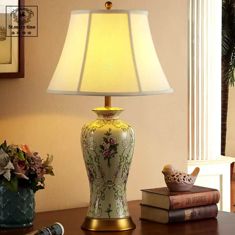 European style famile rose home and hotel ceramic table bedside lamps