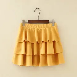 Большие размеры более размеры однотонная желтая юбка с оборками Женская сезон: весна-лето 2019 Новая мода короткая
