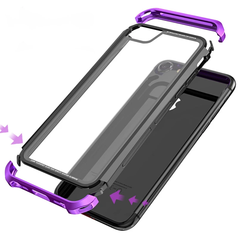 

Original For Apple iPhone 7 Case 6 6S Plus Transparent Clear 9H Glass Cover Aluminum Metal PC Frame For Apple iPhone 7 Plus