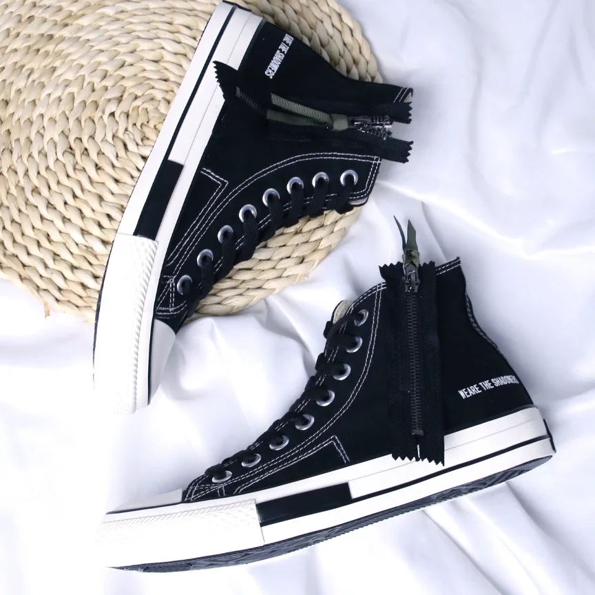 

Men High Top Canvas Shoes 2018 New Autumn Fashion Male Solid Color Casual Shoes Lace Up Zapatos De Hombre Sneakers Size 39-44