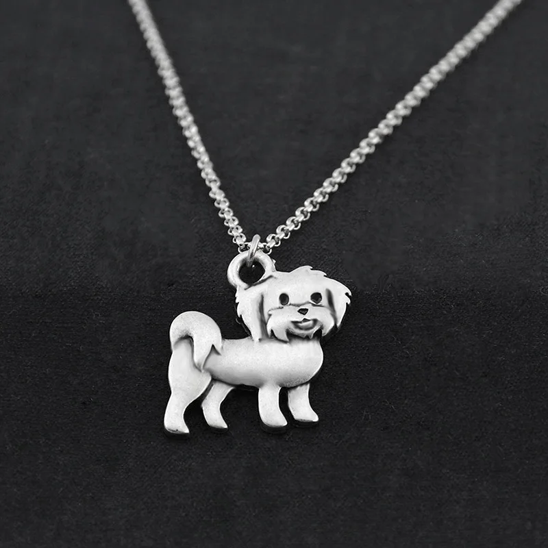 Vintage Silver Boho Maltese Dog Charm Pendant Choker Necklace Long Stainless Steel Chain Men For Women Men Jewelry Gift Gothic - Image 6