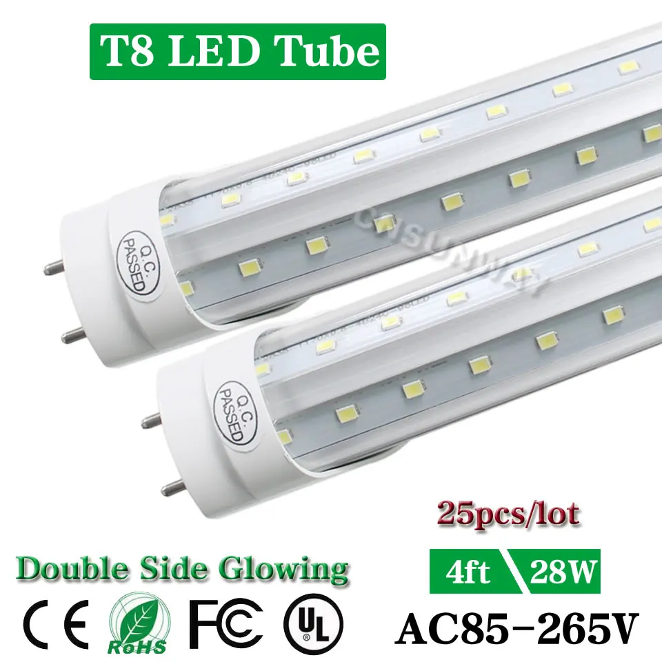 

Super Bright T8 LED Tubes 1200mm V-Shaped LED Tube Bulbs Lights 4ft 1.2m 28W AC85-265V CE ROHS FCC DLC UL 25pcs/lot