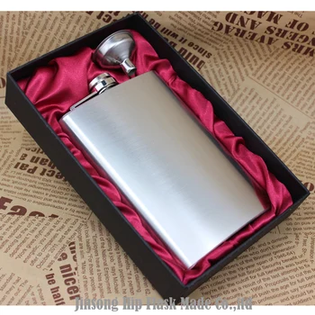 

100pcs/lot ,8oz flask with funnel in black or red silk inner lined ,black gift box packing