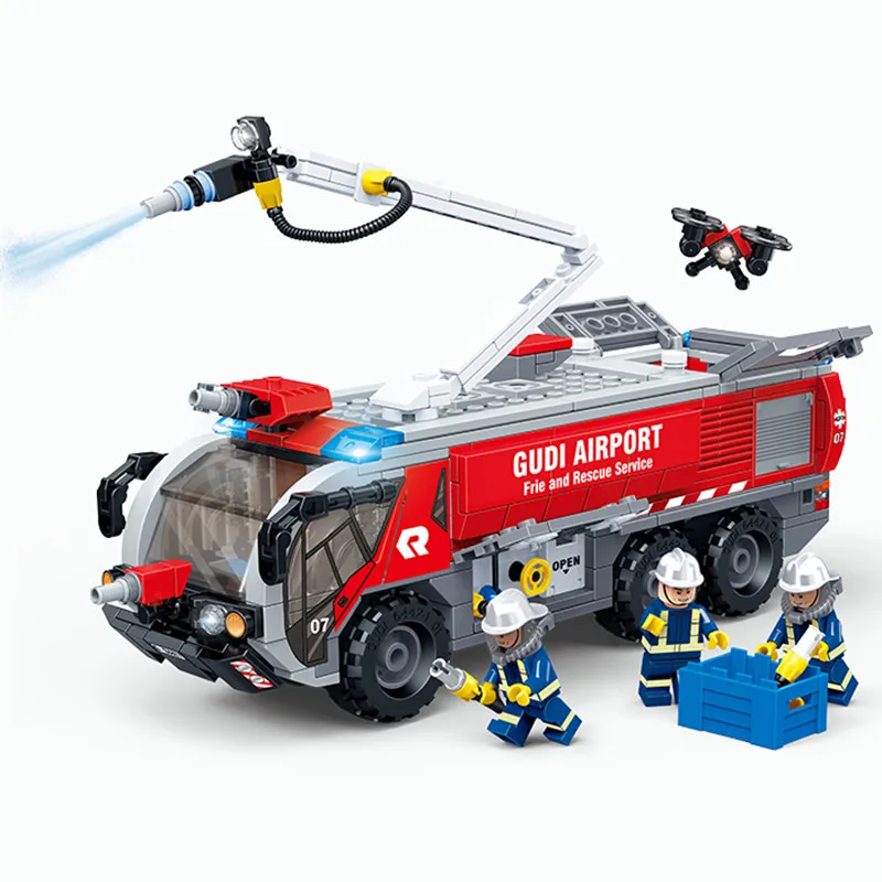 Comprar GUDI 9223 9225 nueva escalera de la ciudad, modelo de camión de bomberos de aeropuerto, bloques de construcción, juguetes educativos para niños, regalos compatibles