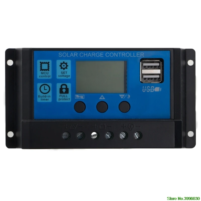 PWM 10/20/30A Dual USB Панели солнечные Батарея регулятор заряда аккумулятора 12/24V ЖК-дисплей