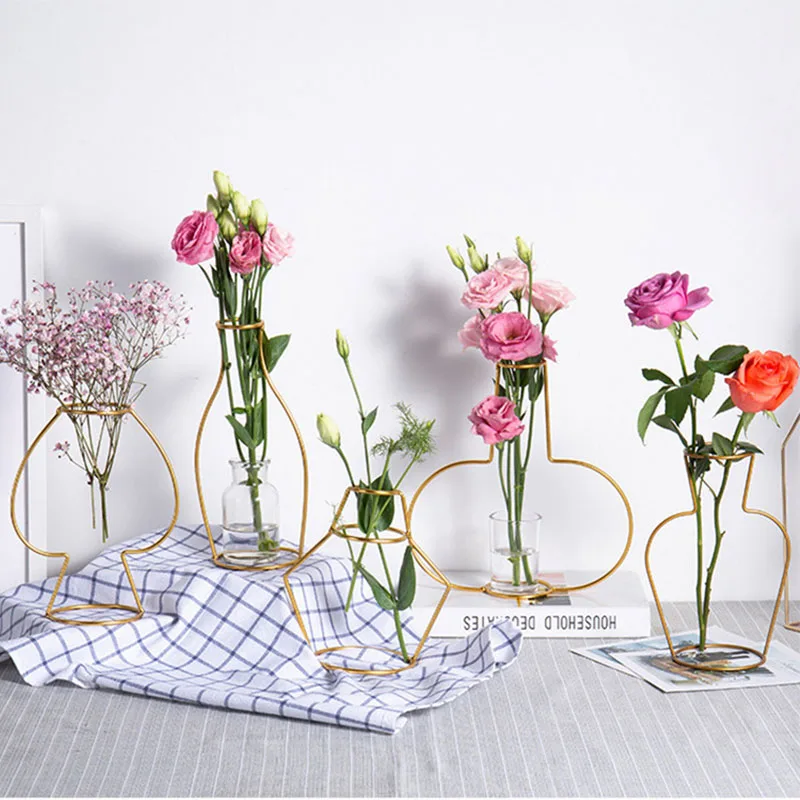 New wrought iron vase office desk Nordic ins style creative geometric metal test tube home decoration