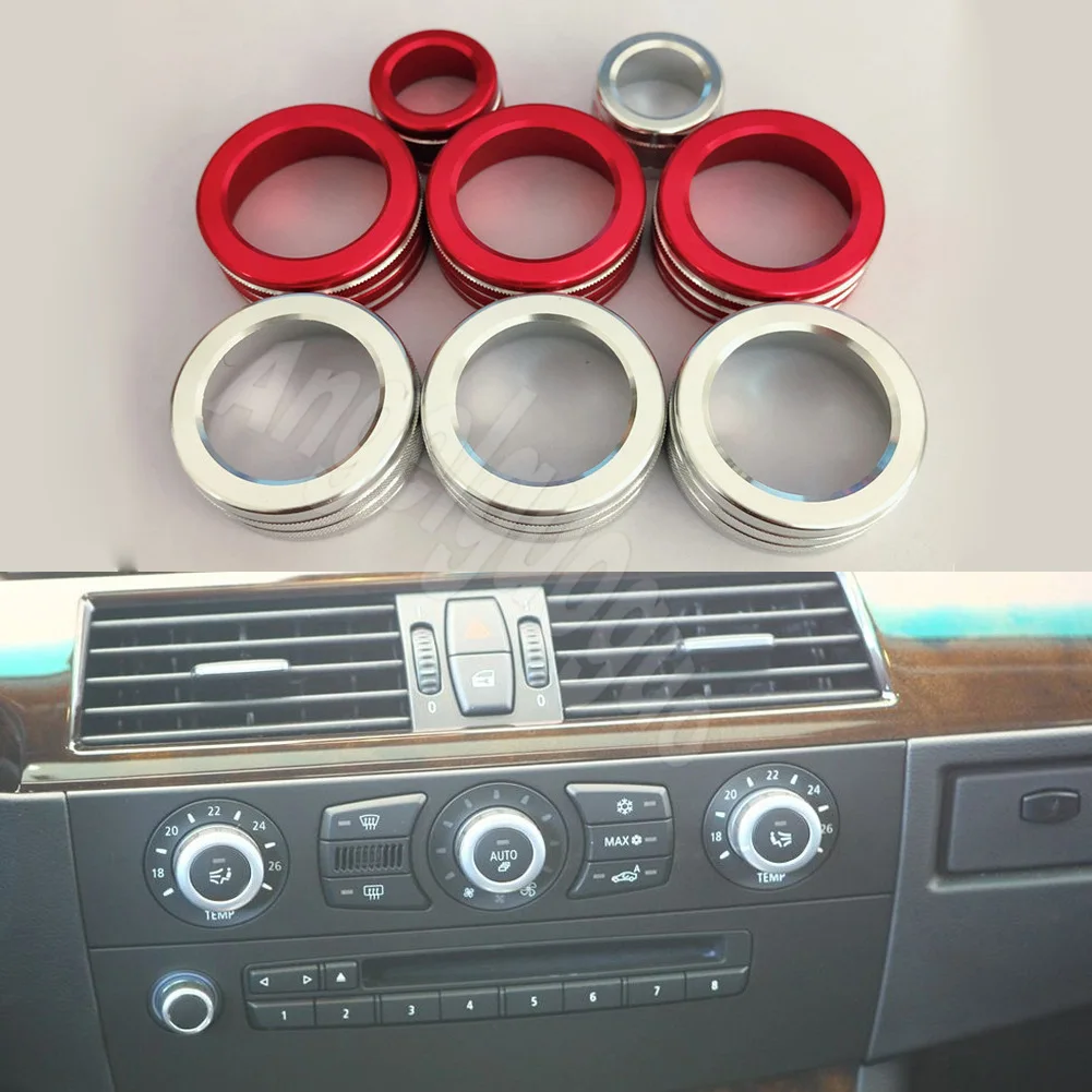 Car Center console air conditioning volume control knob button ring cover frame sticker For BMW 5 series E60
