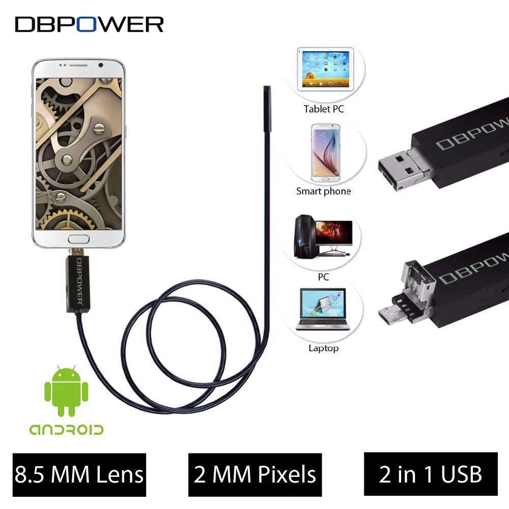bilder für DBPOWER 2 in 1 USB Endoskop 8,5 MM Objektiv 2 Mt/5 Mt/10 Mt 720 P HD endoskop Video Schlange Kamera 6 Stücke LED Für Android & PC Nachtsicht bilder für DBPOWER 2 in 1 USB Endoskop 8,5 MM Objektiv 2 Mt/5 Mt/10 Mt 720 P HD endoskop Video Schlange Kamera 6 Stücke LED Für Android & PC Nachtsicht