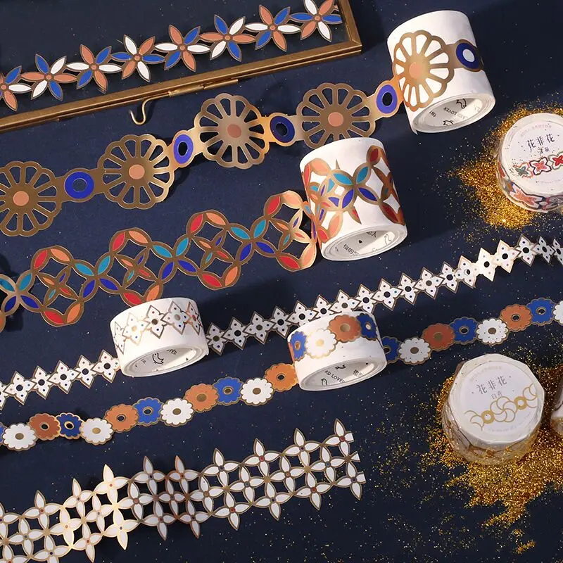 

Mohamm Kawaii Golden Hollow Series Color Washi Masking Tape Release Paper Stickers Scrapbooking Stationery Decorative Tape