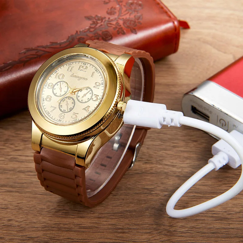 

Men's watch Lighter USB Charging electric Cigarette Lighter Windproof Flameless Casual Quartz Wrist watches Men sports Clock 30