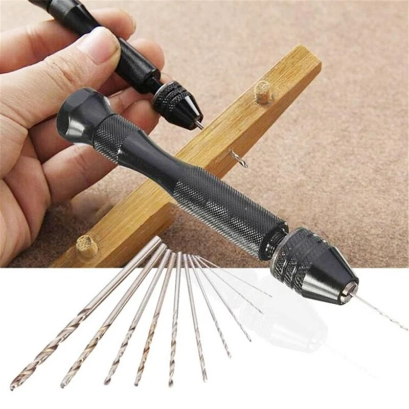 

1set Twistdrill Handdrill Mini With Aluminum Hand Drill Micro Keyless Chuck +10 Twist Drills Rotary Tools Twist Drills Rotary