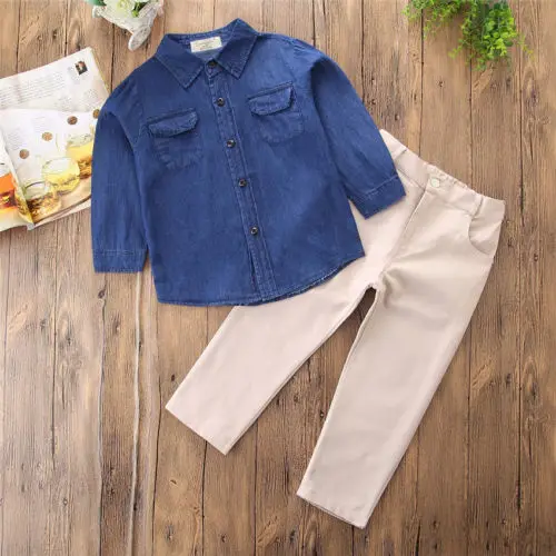 

2PCS Toddler Baby Boys Jeans Shirt Tops + Pants Set Business Suit Outfits For boy Children Clothes Set