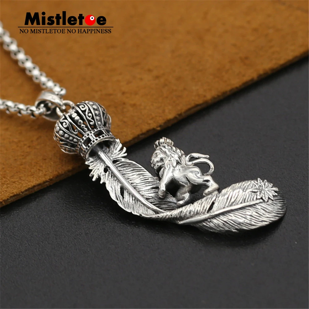 

Genuine 925 Sterling Silver Vintage Punk Locomotive Indian Eagle Feather Lion Crown Pendant For Women Men Necklace Jewelry