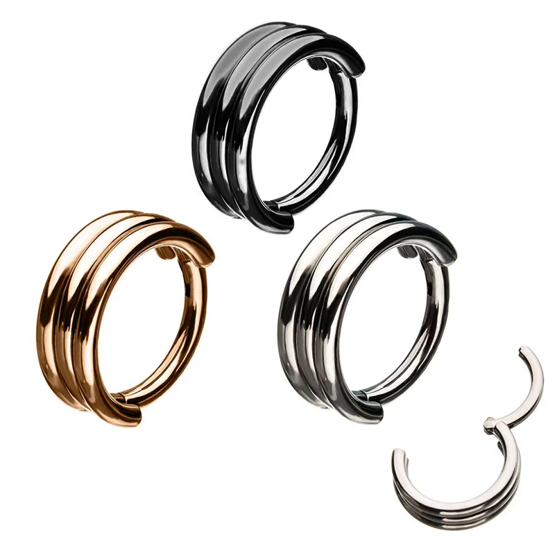 2pcs Stainless Steel Rose Gold Segment Nose Piercing Clicker Segment Nose Hoop Rings Dangled Hinged Ear Nose Piercing