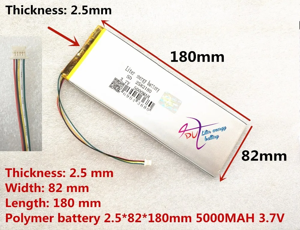High Quality 5 Wire Plug Tablet Battery Polymer Battery 3.7v 5000mah