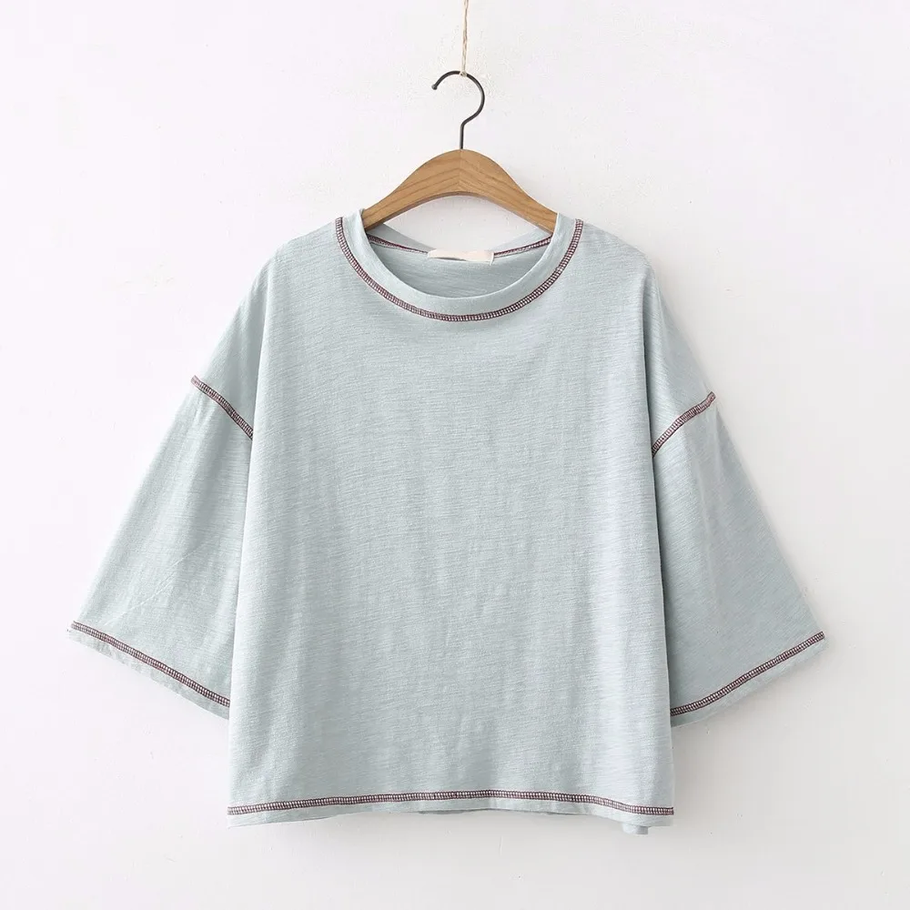 Для женщин футболка корейский Ulzzang хлопковые свободные топы Kawaii сплошной Цвет **