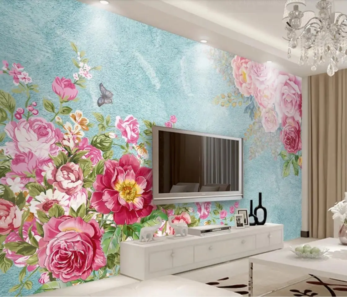 

3D Pink Flower Wall Mural for Living Room Bedroom Wallpaper Rolls Art Wall Decals Contact Paper Modern Floral Murals Custom
