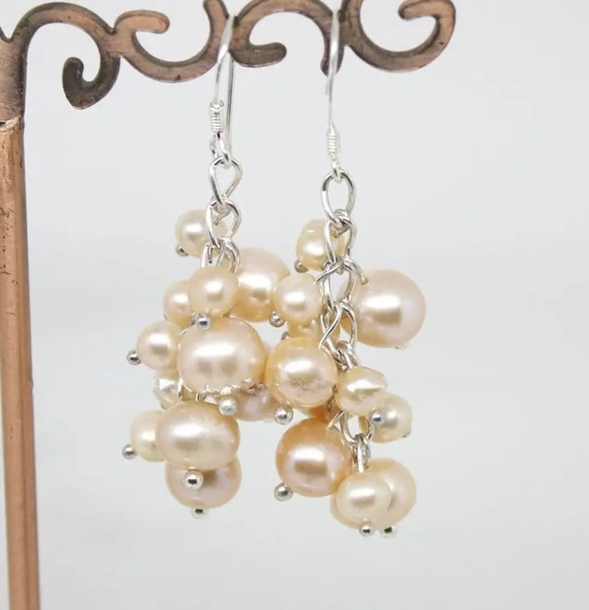

Free shipping Genuine White Pearl Grape 925 Sterling Silver Hook Earrings 6.10