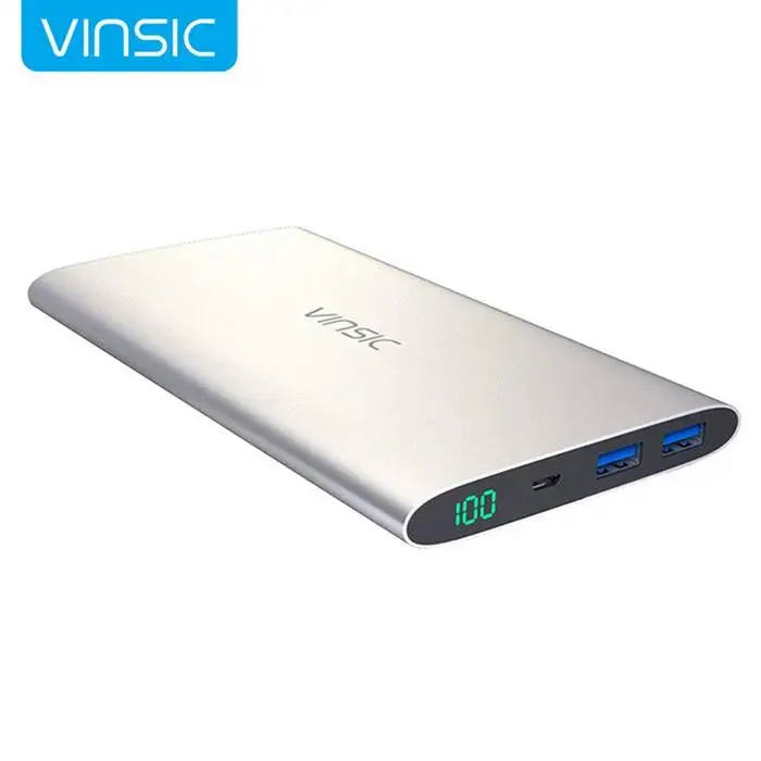 VINSIC 12000 mAh power Bank ультра тонкий 5 V 2.4A двойной USB внешний аккумулятор для iPhone X 8/8 Plus Xiaomi huawei зарядное устройство для мобильного телефона