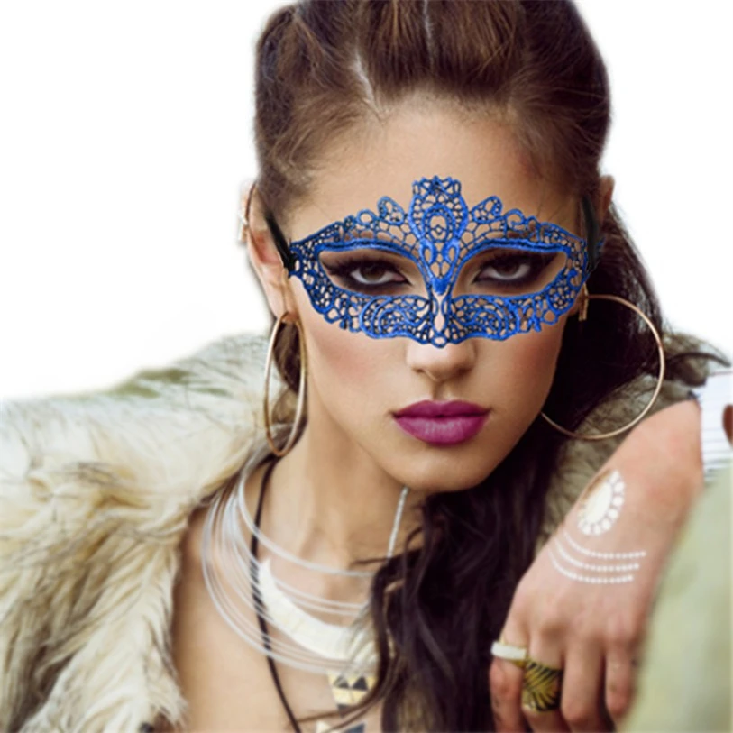 Lace Mask Halloween Party Metal Mask Cosplay Black Half Face Halloween
