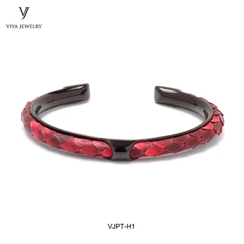 

Matt Red Python Leather Cord & Black Hardware Men Bangles Luxury DIY handmade Men Python Leather Jewelry Bracelet For Boyfriend