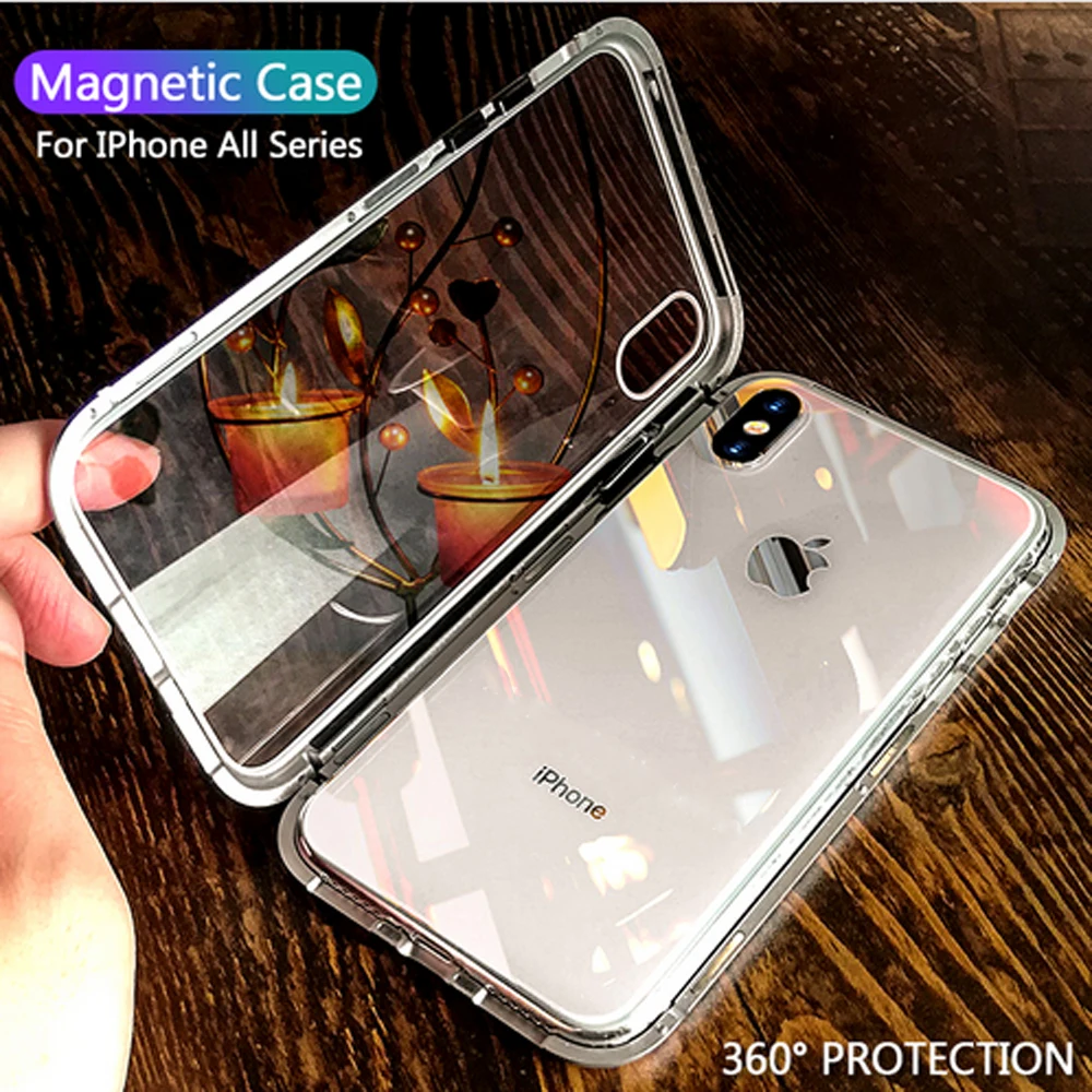 

Magnetic Metal Hard Clear Case For iPhone XR XS MAX 6 6S 7 8 Plus X 10 6Plus Phone Case Coque Built-in Magnet Ultra Cover bumper