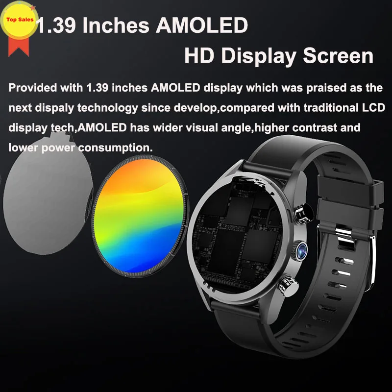 Android smart phone watch 2019 8MP HD Camera 3G+32G AMoled screen heart rate monior GPS watch sport watch men WIFI 4G Smartwatch