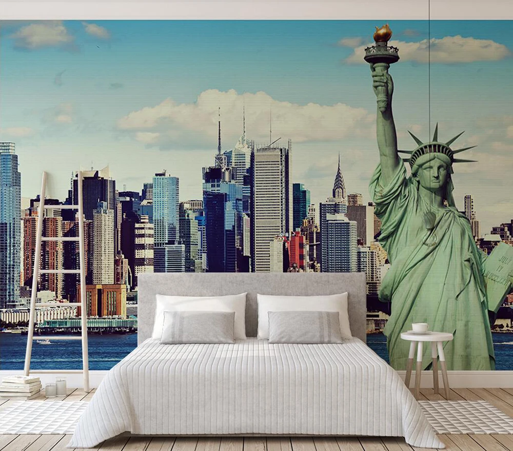 Custom wallpaper City building statue of liberty background wall |