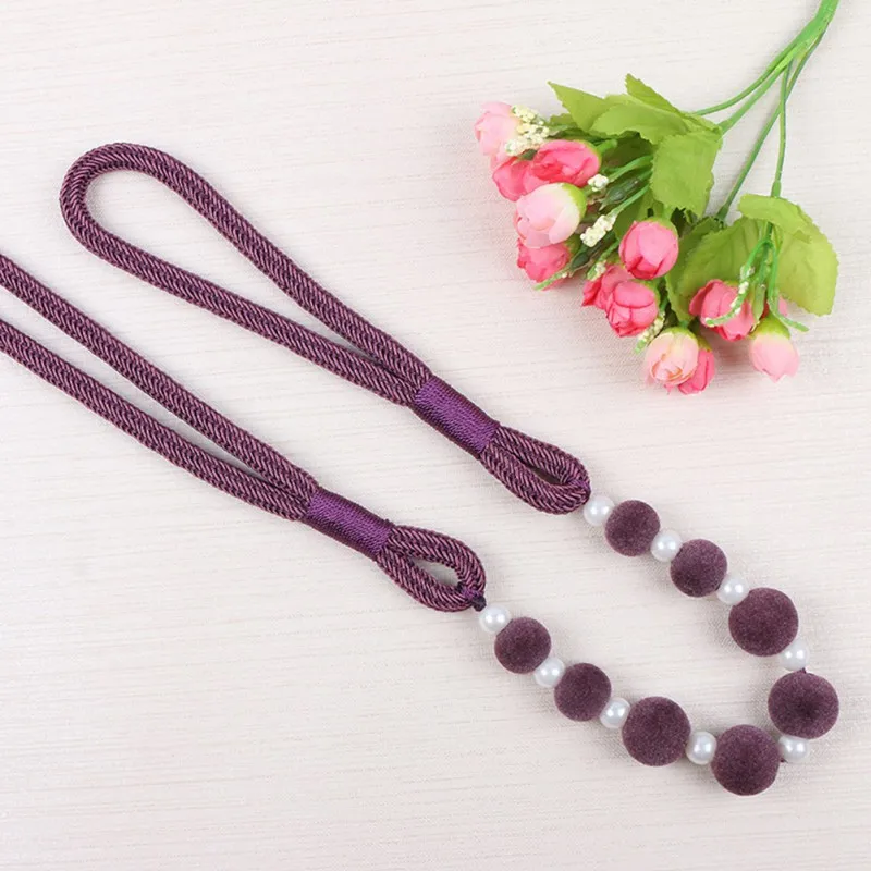 

curtain decor 2 Pcs Curtain Holder Tieback Hanging Flocked Ball Pearl Beaded Buckle Tie Back Straps Accessories Home Decoration