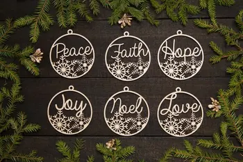 

hristmas ornaments, Wood Christmas ornament set, Cute ornaments, Text ornaments - Love, Hope, Faith, Noel, Peace, Joy - Ornament