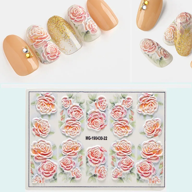 3D акриловая Выгравированная наклейка с цветком для ногтей, тисненый цветок розы, десертная линия, Водные Наклейки для ногтей, эмаистичные наклейки для ногтей, водная горка - Цвет: 6