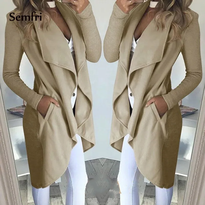 

Semfri Long Female Coat Cheap Windbreaker Jacket Winter Autumn Outwear Open Stich 2019 Casual Office Streetwear Plus Size 5xl