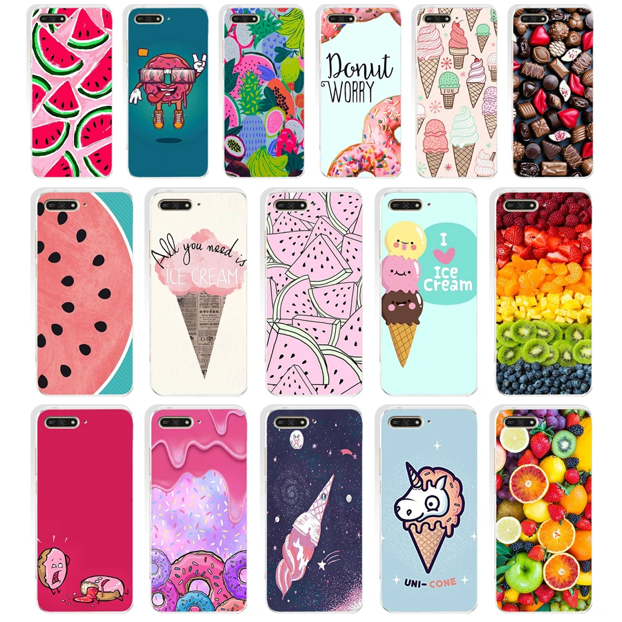 

59SD Food Donuts Chocolate Ice Cream Cartoon Funny Soft Silicone Tpu Cover Case for huawei Honor 7a pro 7x 7c Nova 2i 3 3i case